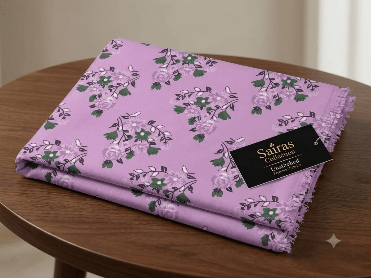 Lilac Floral Printed Unstitched Lawn Fabric — view 1