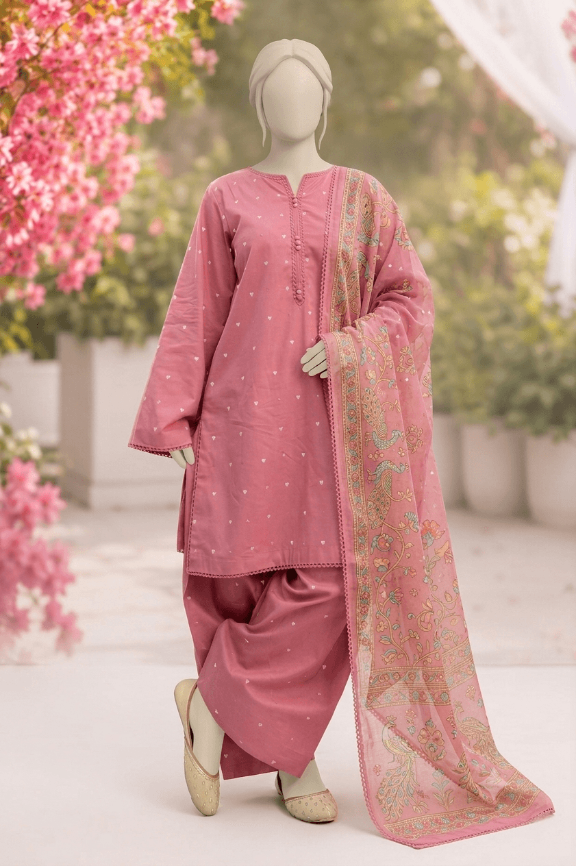 Dusty Pink Printed Lawn 3-Piece Suit