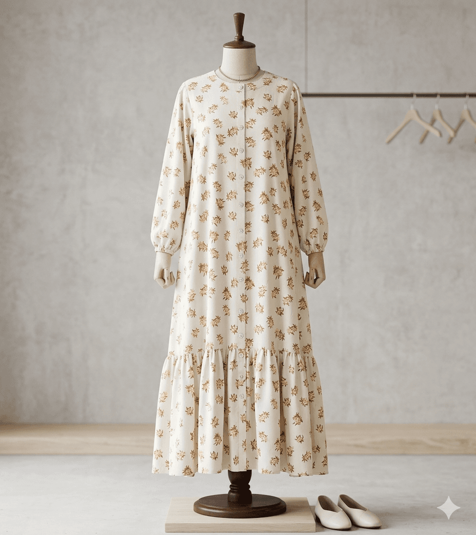 Cream Gold Ruffled Maxi Dress